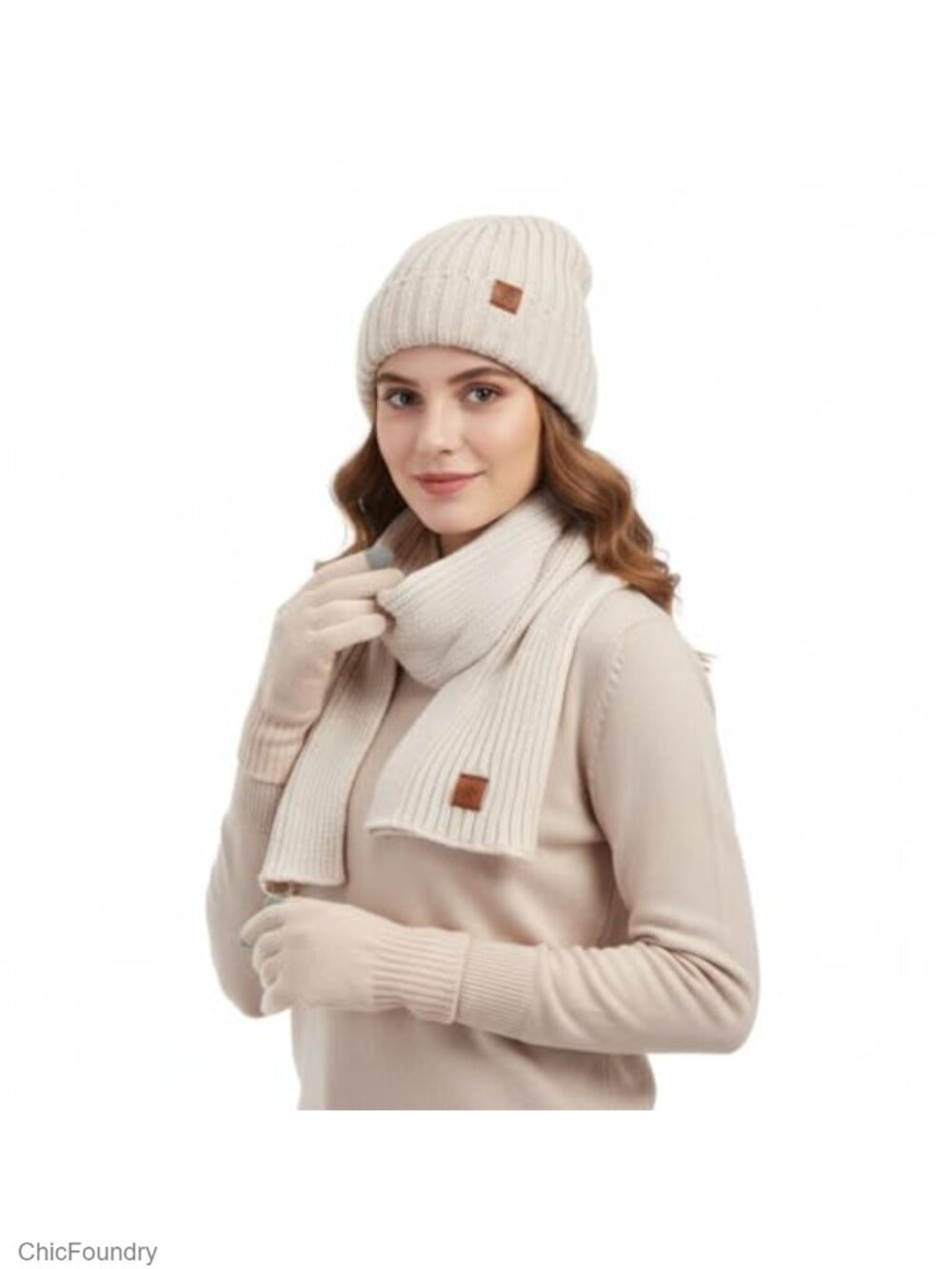 3-in-1 Winter Beanie Scarf Gloves Set Touch Screen Acrylic